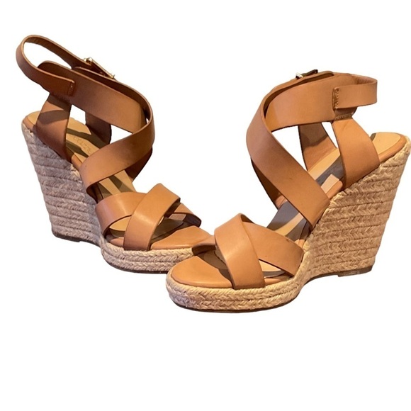 Shoe Dazzle Shoes - Woman's Neutral Adjustable Buckle Rounded Toe Wedge Heel Shoe